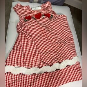 Girls Red Gingham Dress with Strawberry Heart Accents